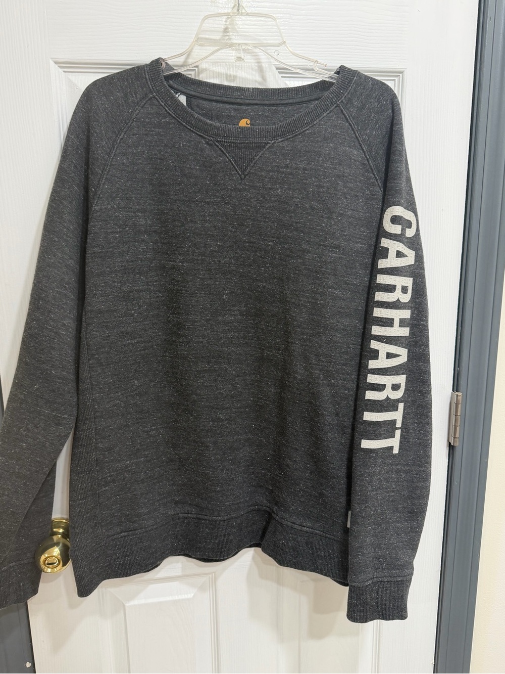 Carhartt Women's Charcoal Crewneck Sweatshirt with Sleeve Logo